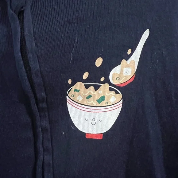 Navy blue Pajama Onesie with ramen Noodle Patch - Picture 2 of 4